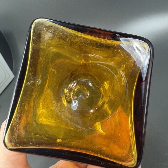 Mid Century Hand Blown Art Glass Pitcher Jug Carafe Amber With Handle Hand Made - Picture 6 of 12